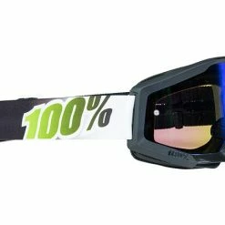 100% Strata Moto Goggles-Black Lime-With Mirrored Green Lens