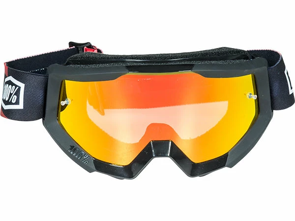 PROTECTIVE GEAR 100% Strata Moto Goggles-Slash-With Mirrored Red Lens 2 PROTECTIVE GEAR 100% Strata Moto Goggles-Slash-With Mirrored Red Lens