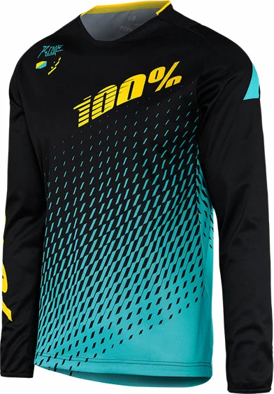 100% R-Core Downhill Jersey-Supra Black/Cyan RACE WEAR 1 100% R-Core Downhill Jersey-Supra Black/Cyan RACE WEAR
