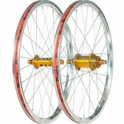 Jrbmx001 Custom Wheelset: Polished Crupi Rhythm Wheelset With Orange Onyx Hubs-20x1.50"