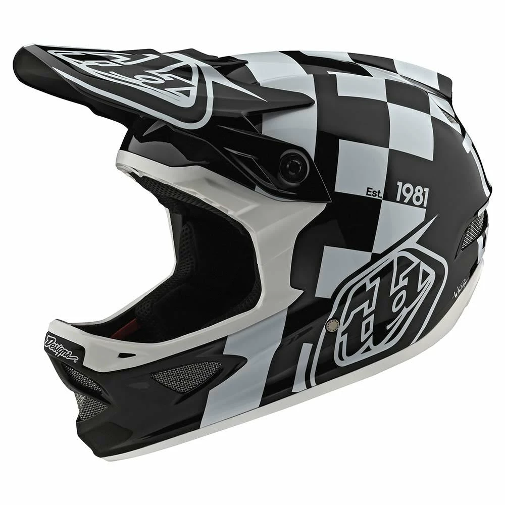 Troy Lee Designs D3 Fiberlite -Raceshop White/Black Helmets 1 Troy Lee Designs D3 Fiberlite -Raceshop White/Black Helmets