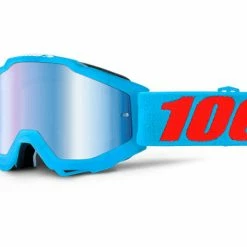 100% Accuri Moto Goggles-Acidulous Cyan-Mirrored Blue Lens