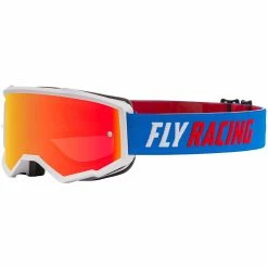 Fly Racing 2022 Zone Goggles-Blue/White/Red W/Red Mirror/Smoke Lens PROTECTIVE GEAR