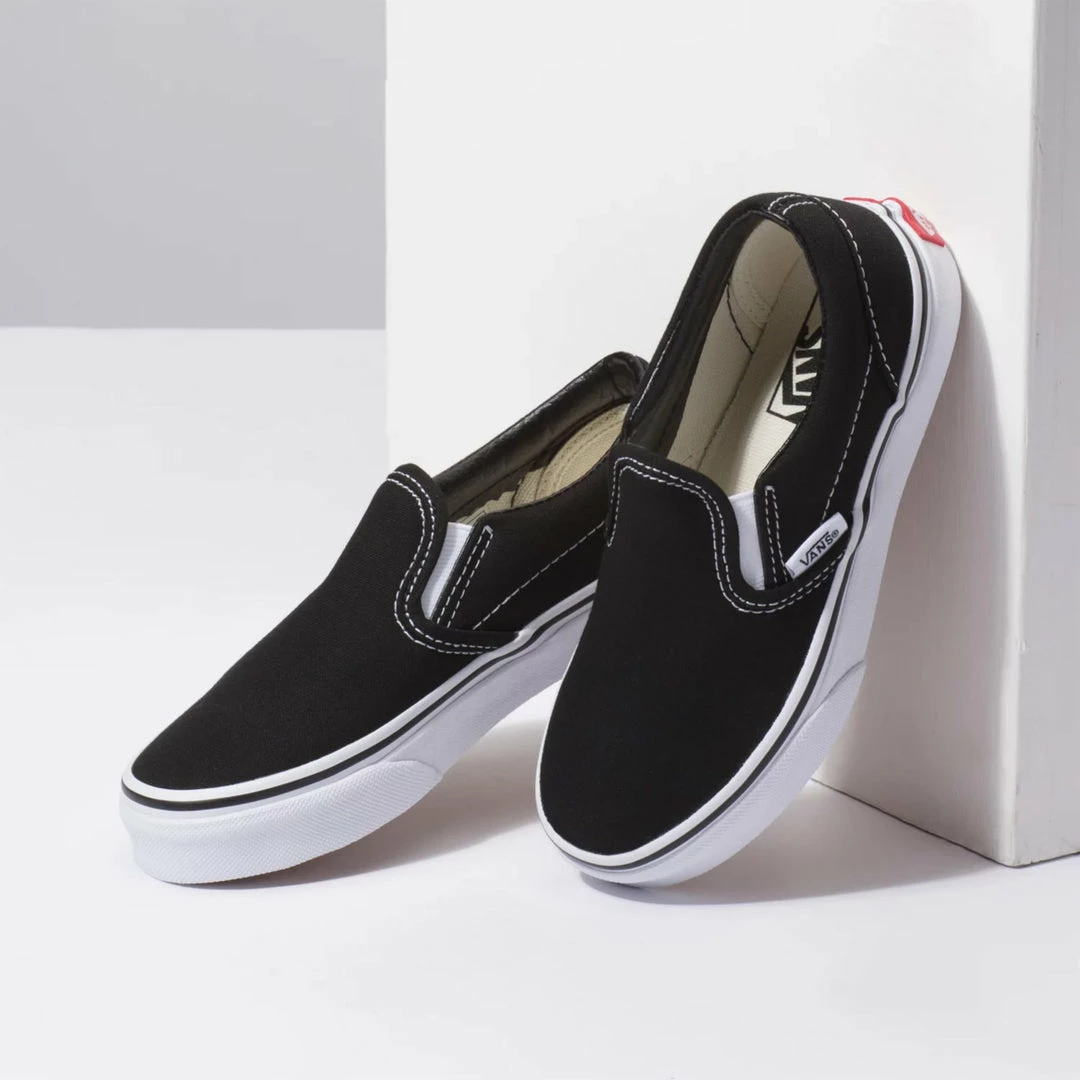 Vans Classic Slip-On Kids Shoes-Black/True White 3 Vans Classic Slip-On Kids Shoes-Black/True White