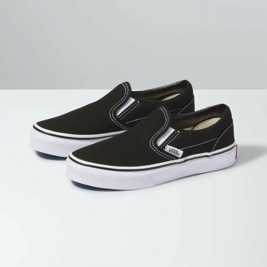 Vans Classic Slip-On Kids Shoes-Black/True White 4 Vans Classic Slip-On Kids Shoes-Black/True White
