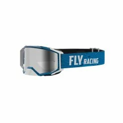 Fly Racing 2022 Zone Pro Goggles-Blue/White W/Silver Mirror/Smoke Lens PROTECTIVE GEAR