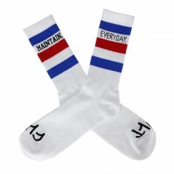 Cult Maintain Everyday Socks-White W/Blue/Red Stripes