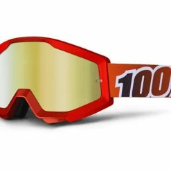 100% Strata Moto Goggles-Fire Red-With Mirrored Red Lens