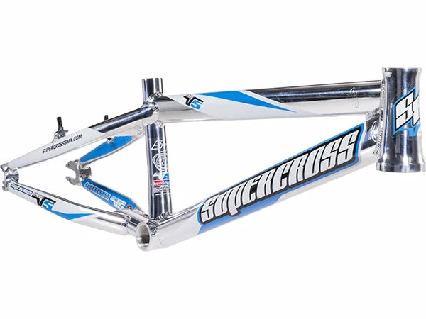 FRAMES Supercross Envy V5 BMX Race Frame-Mirror Polished/Blue Stickers 1 FRAMES Supercross Envy V5 BMX Race Frame-Mirror Polished/Blue Stickers